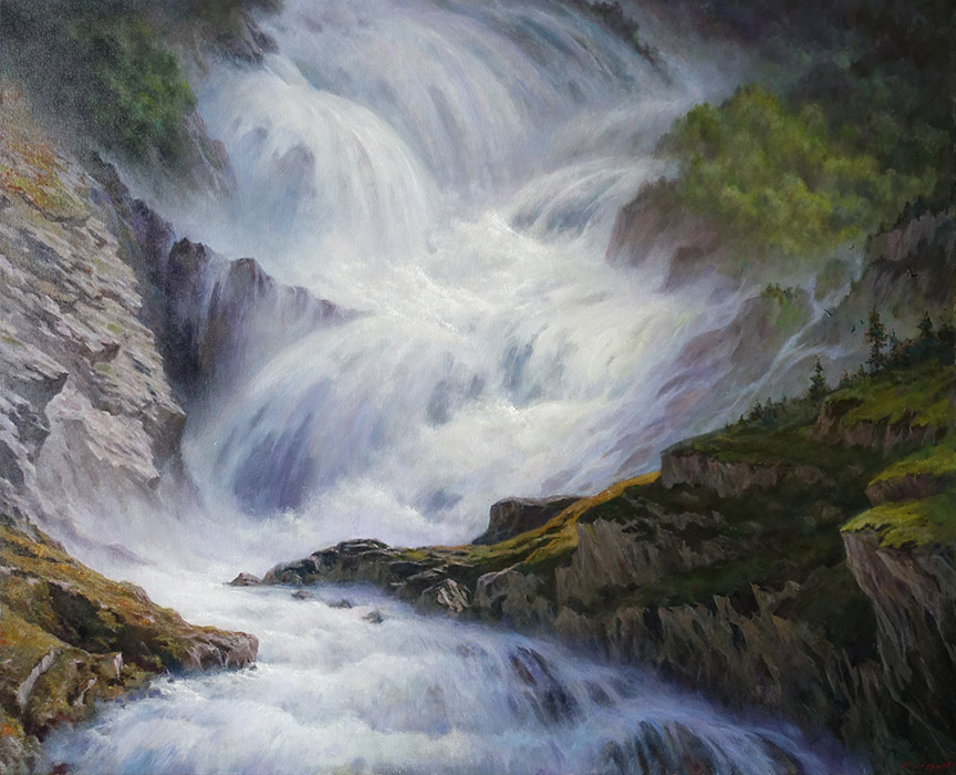  художник  Дмитриев Георгий, картина Норвегия. Водопад Кьосфоссен