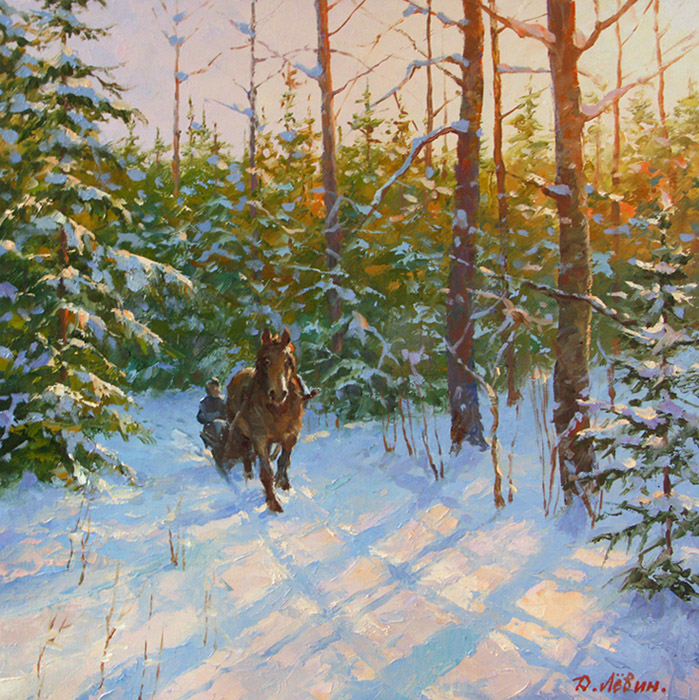  художник  Левин Дмитрий, картина По зимнему лесу