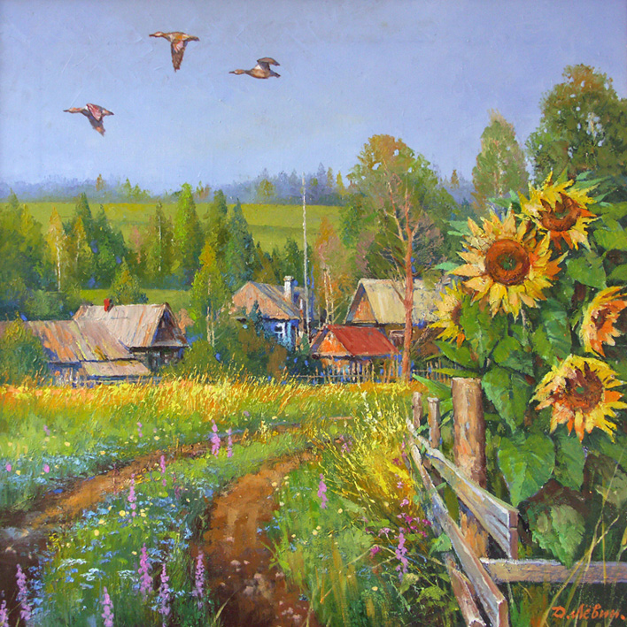  художник  Левин Дмитрий, картина Летом в деревне