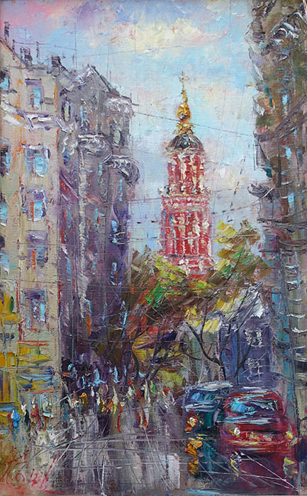  художник  Еникеев Юнис, картина Кривоколенный переулок