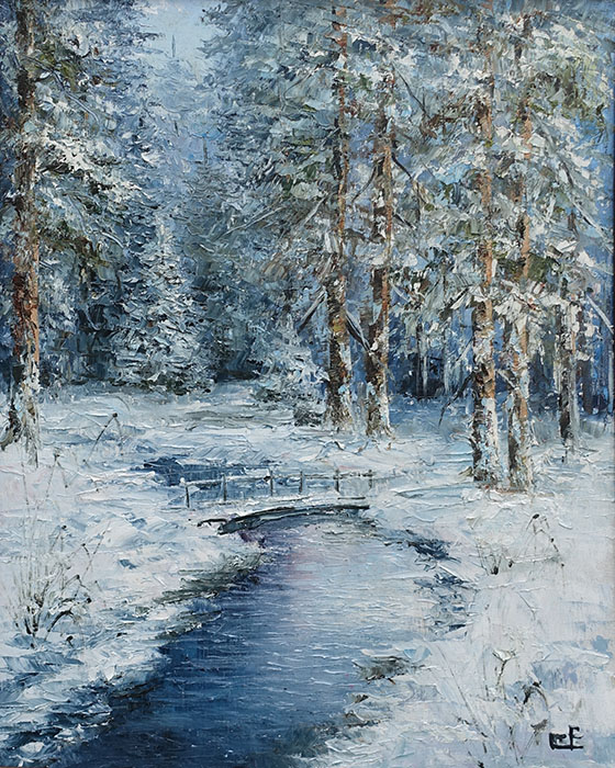  художник  Синев Евгений, картина Зимняя река