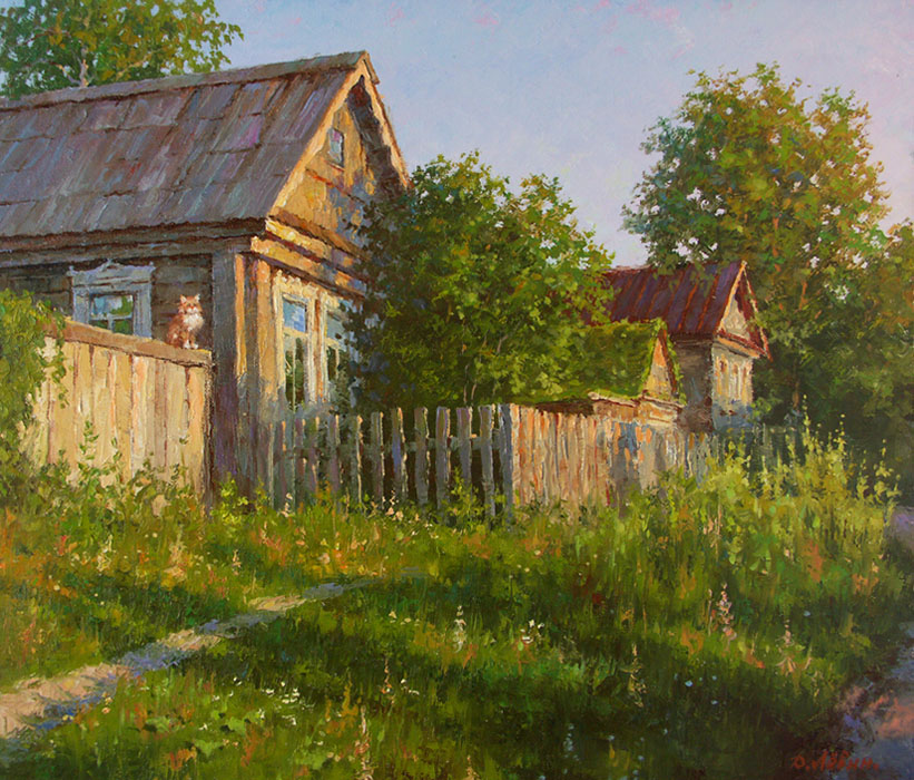  художник  Левин Дмитрий, картина Утро в деревне
