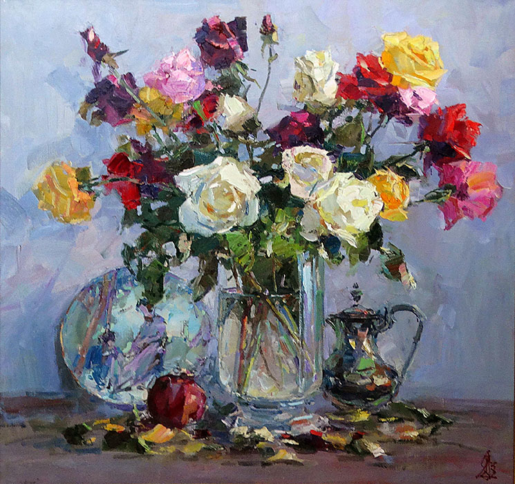  художник  Поздеев  Сергей, картина Натюрморт с кувшином и розами