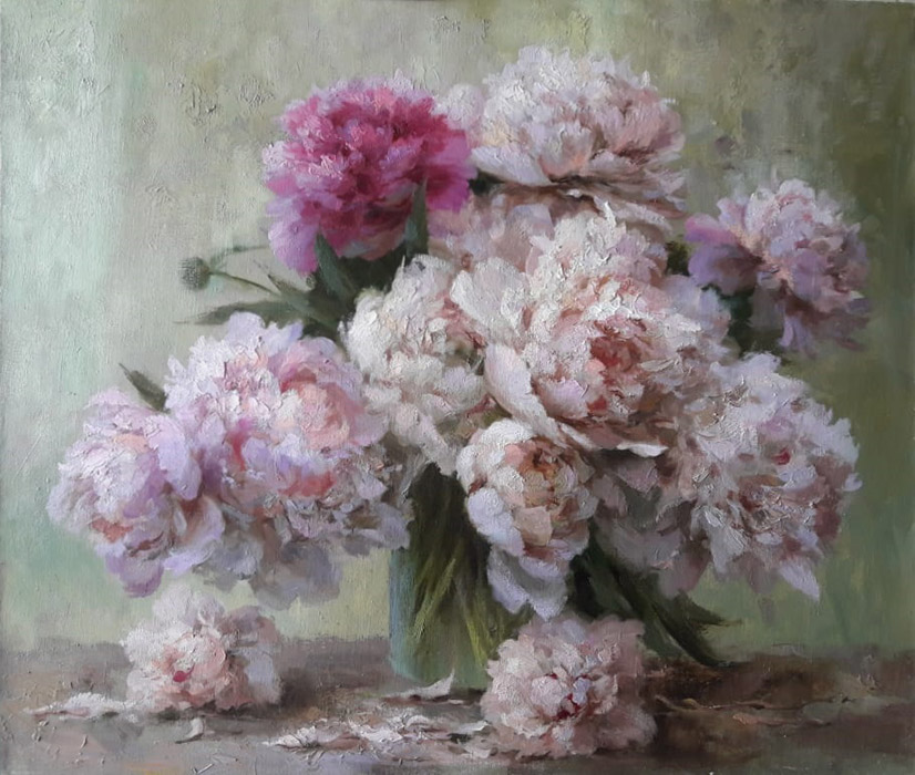  художник  Николаев Юрий, картина Розовые пионы
