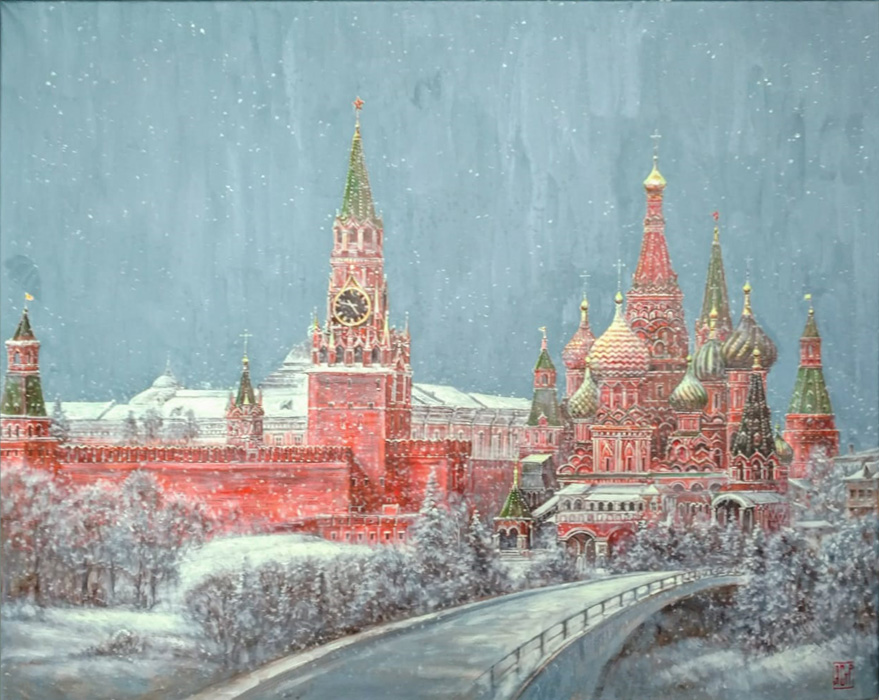  художник  Стрелков Александр, картина Снежный вечер в Кремле