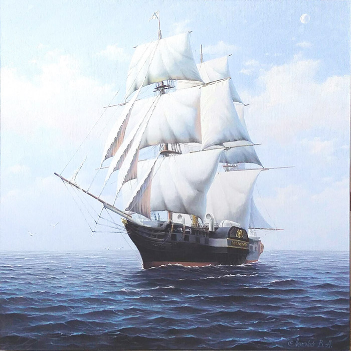  художник  Ленский Валерий, картина Пароход-фрегат Храбрый  от 1858 Российской Империи