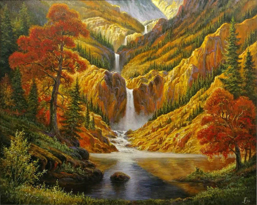  художник  Стрелков Александр, картина Вид с водопадом