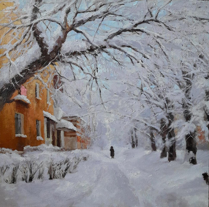  художник  Николаев Юрий, картина Снегопад