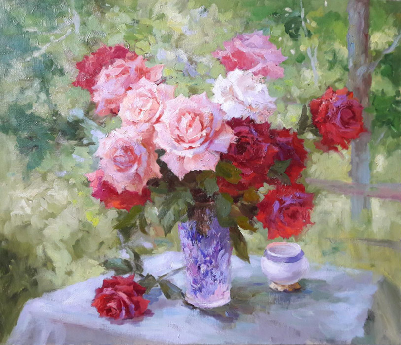  художник  Николаев Юрий, картина Розы в саду