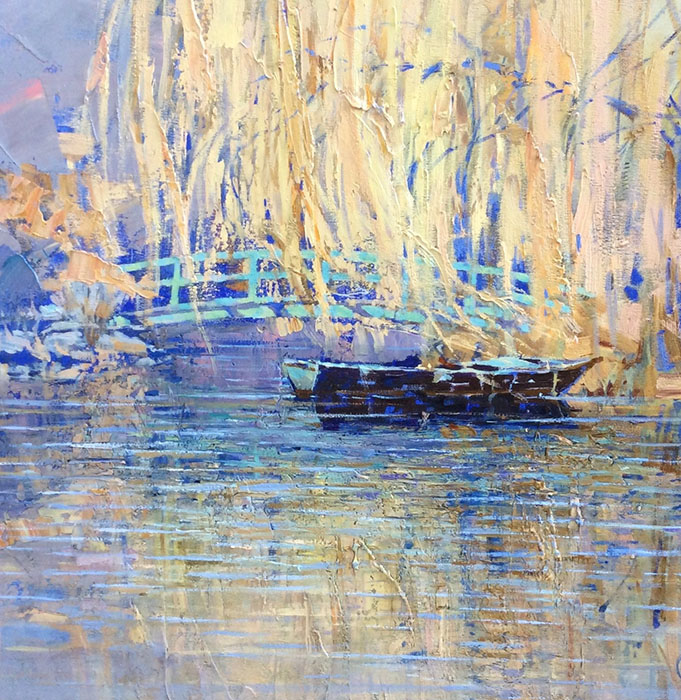  художник  Комарова Елена, картина Ива, мостик и лодка