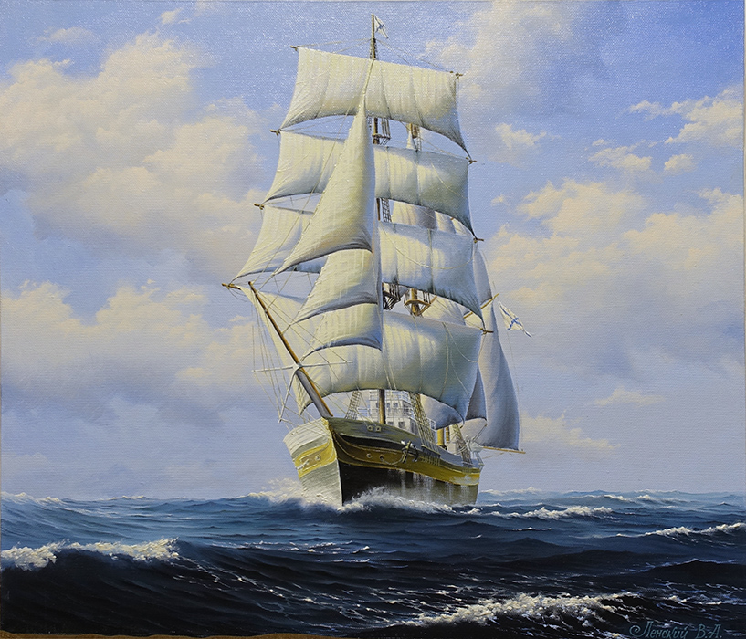  художник  Ленский Валерий, картина Яхта-барк Заря от 1883 года Российской Империи