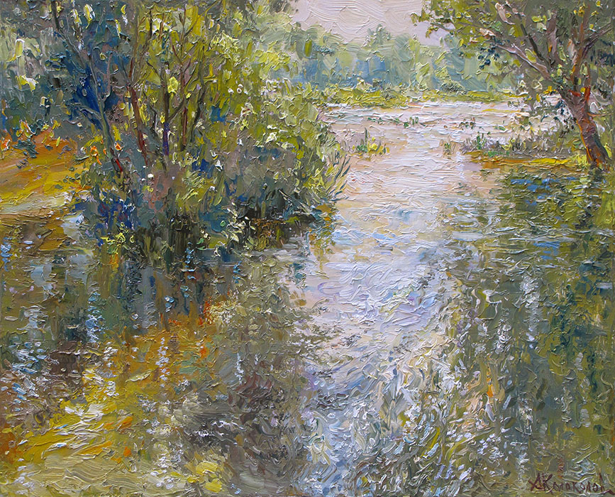  художник  Колоколов Антон, картина  Река Киржач у бывшей плотины