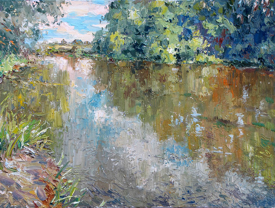  художник  Колоколов Антон, картина Река Киржач у старой плотины.