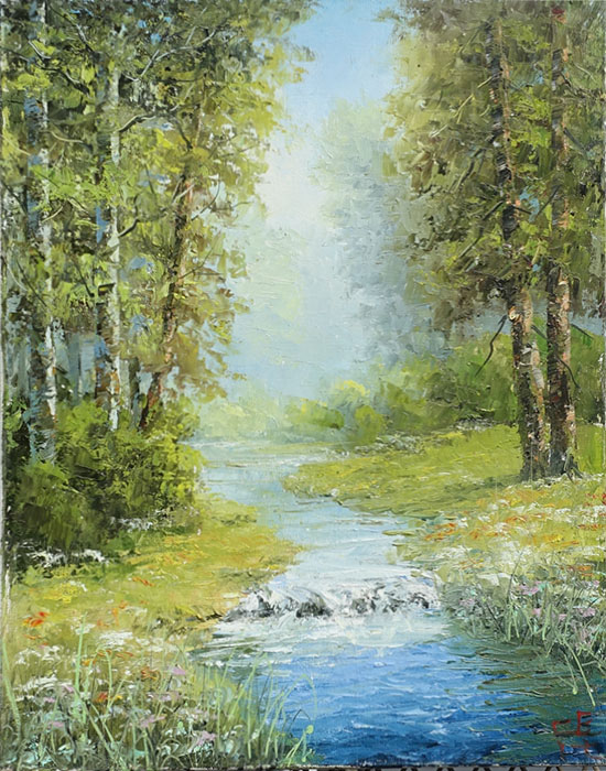  художник  Синев Евгений, картина Лесной водопад
