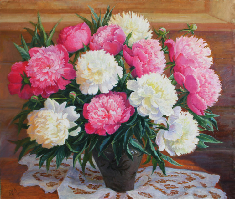  художник  Шумакова Елена, картина Пионы белые и розовые