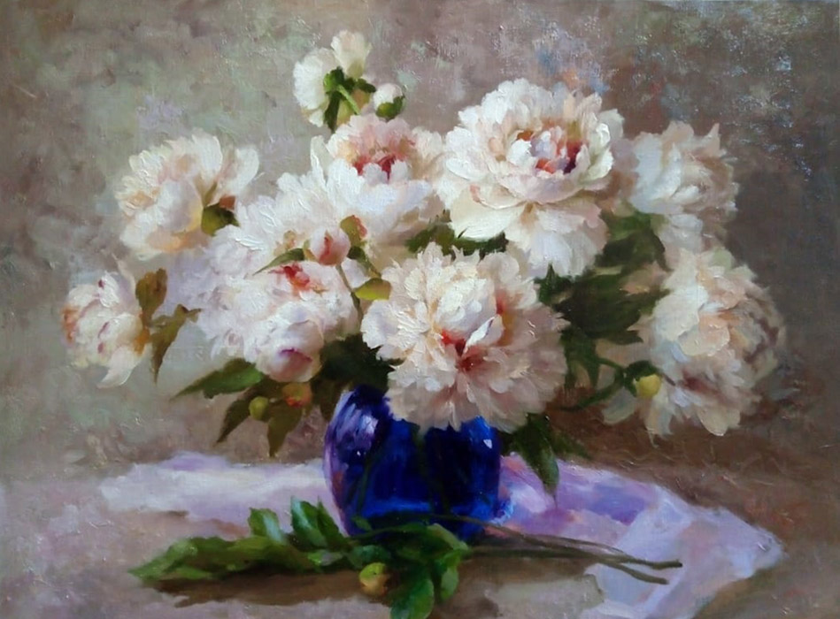  художник  Николаев Юрий, картина Натюрморт с синей вазой