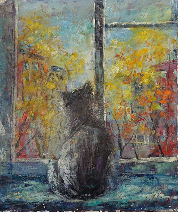  художник  Еникеев Юнис, картина Осень за окном