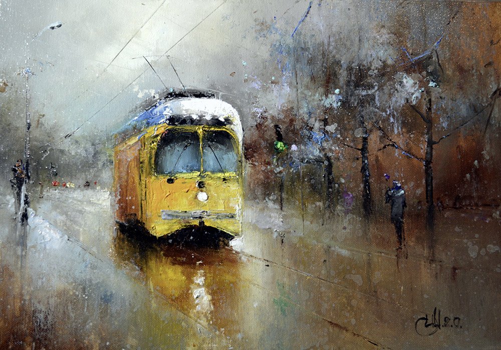  художник  Медведев Игорь, картина Про желтый трамвайчик