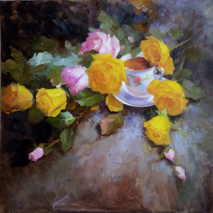  художник  Николаев Юрий, картина Чайные розы