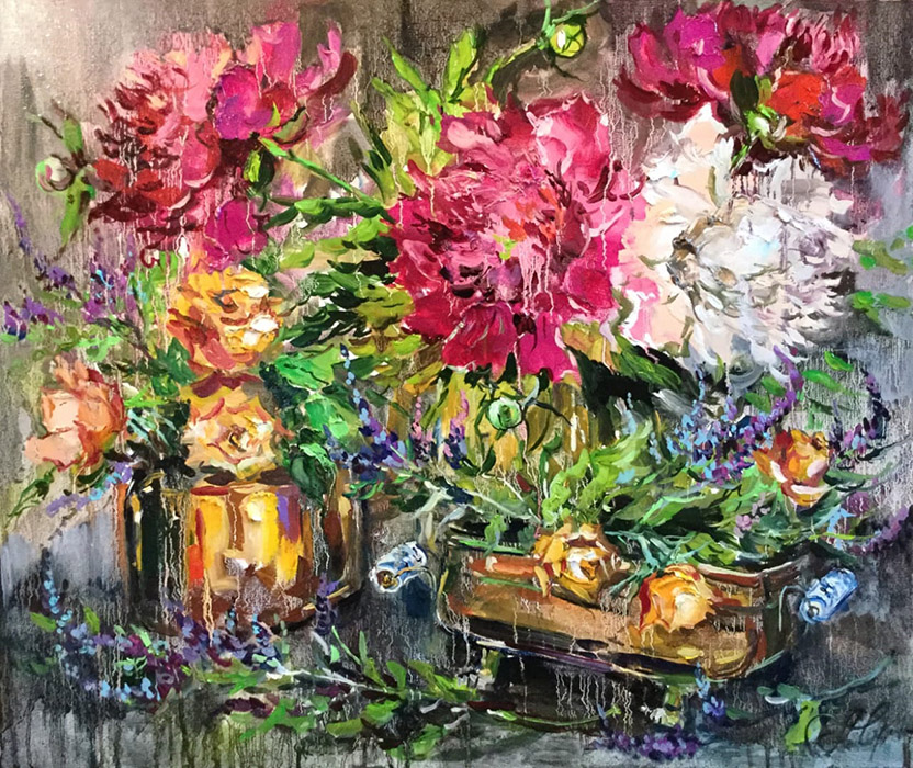  художник  Чарина Анна, картина Пионы и розы