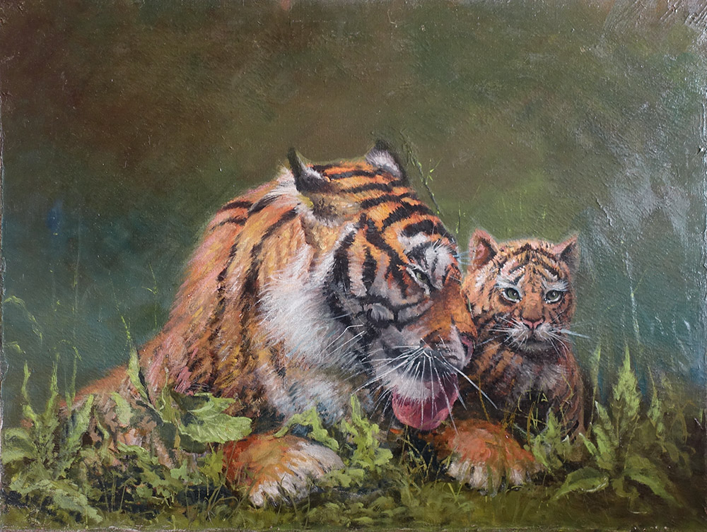  художник  Синев Евгений, картина Тигры