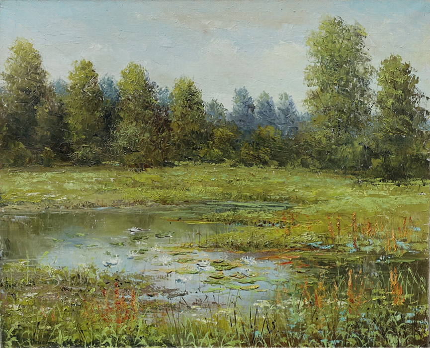  художник  Синев Евгений, картина Озеро в лесу