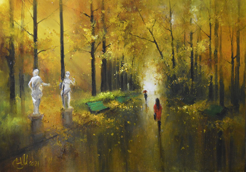  художник  Медведев Игорь, картина Осенний летний сад
