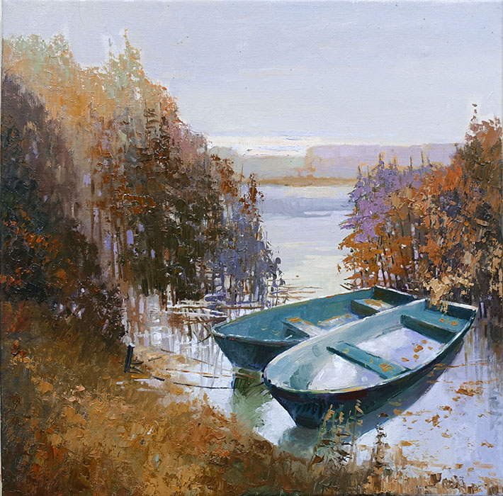  художник  Козлов Дмитрий, картина Лодки на Торбеевом озере