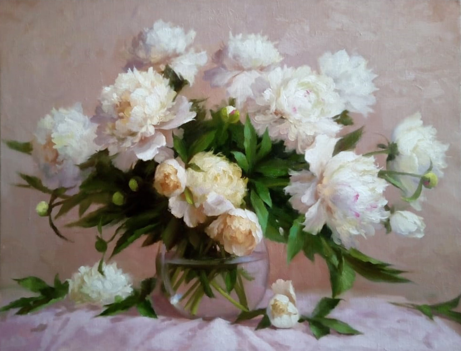  художник  Николаев Юрий, картина Белые пионы
