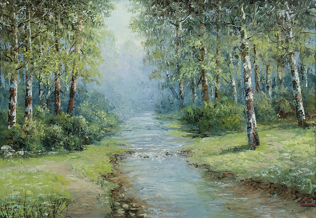  художник  Синев Евгений, картина Весенние ручьи