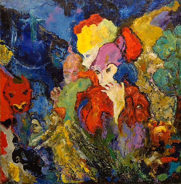  художник  Таравева Ирина, картина Бегство с красной собачкой