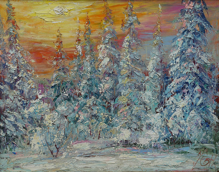  художник  Еникеев Юнис, картина Зима морозная