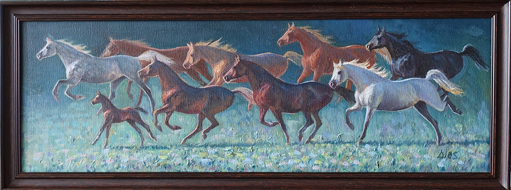  художник  Устемиров  Диас, картинаТабун бегущих лошадей