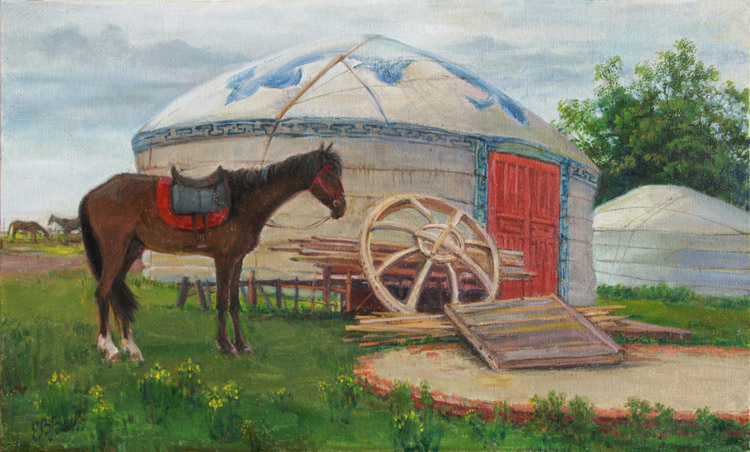 Калмыцкая кибитка внутри рисунок