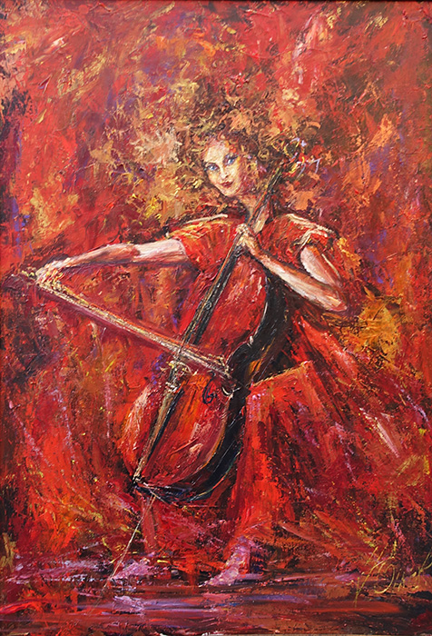  художник  Еникеев Юнис, картина Девушка с виолончелью