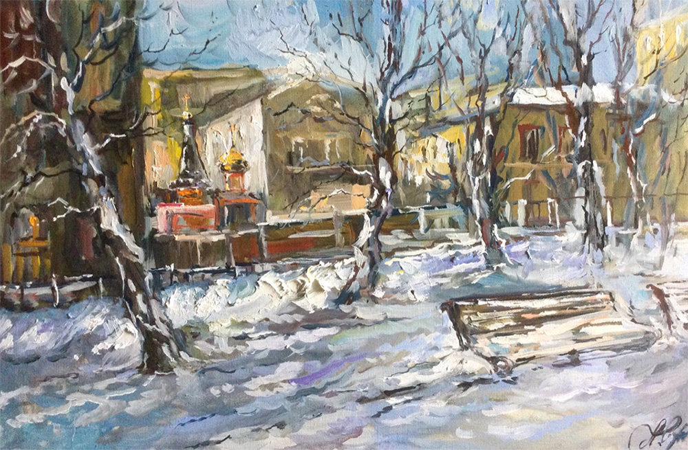 художник  Чарина Анна, картина Снежок. Гоголевский бульвар