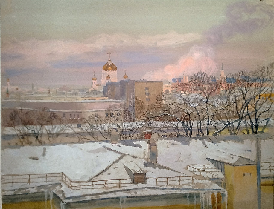  художник  Соколов Николай, картина Морозный вечер