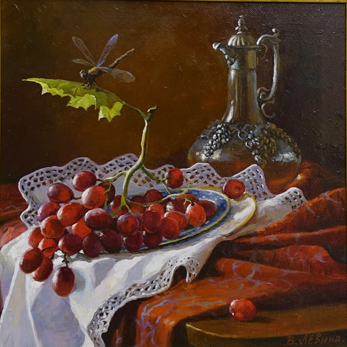  художник  Левина Виктория, картина Стрекоза и виноград