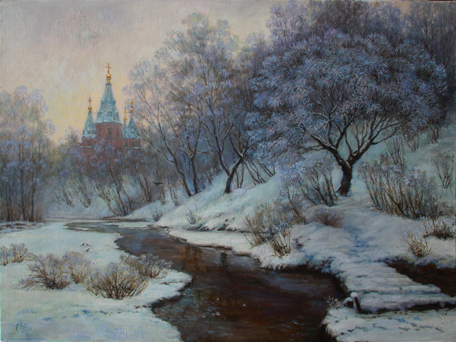  художник  Шумакова Елена, картина Ручей зимой