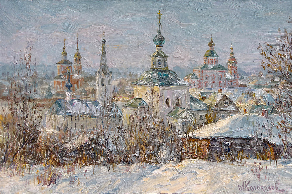  художник  Колоколов Антон, картина Суздаль, февраль