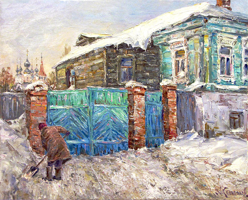  художник  Колоколов Антон, картина Суздаль, синие ворота