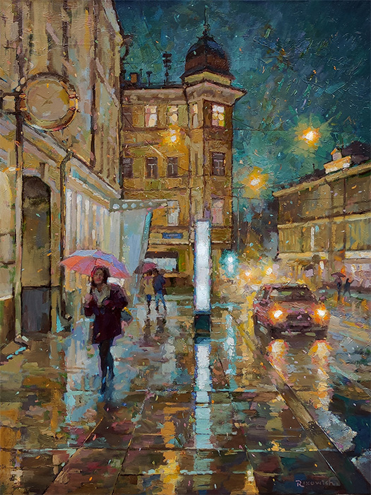  художник  Волков Сергей, картина Весенний дождик у Сретенских ворот