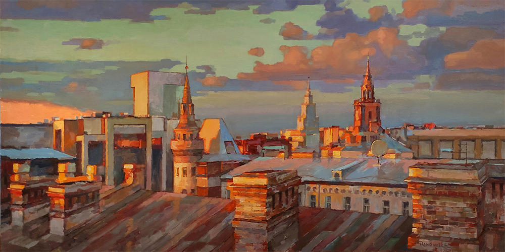  художник  Волков Сергей, картина Крыши и башни Сретенского бульвара