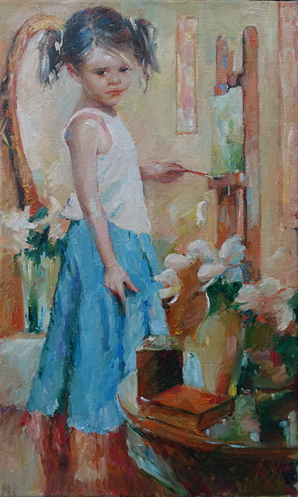  художник  Лихоманов Юрий, картина Девочка в мастерской