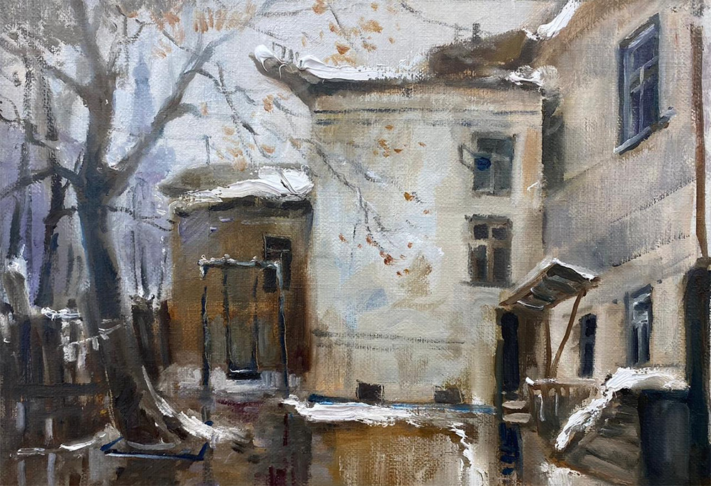  художник  Козлов Дмитрий, картина Сретенский дворик в Печатниковом переулке