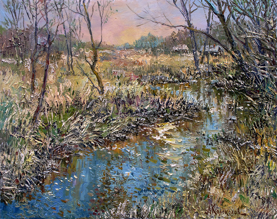  художник  Колоколов Антон, картина Весенний ручей