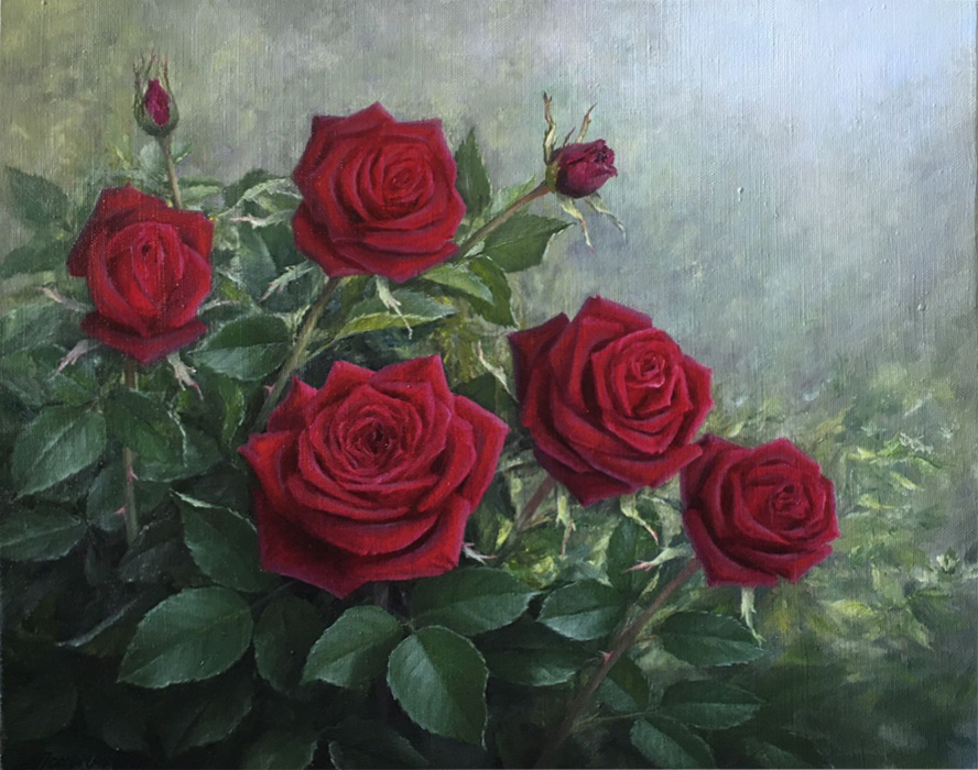  художник  Пономаренко Альфия, картина Бархотные розы
