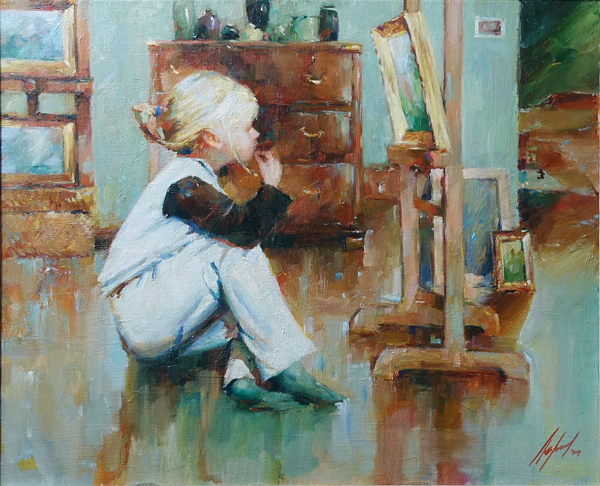 художник  Лихоманов Юрий, картина В мастерской 