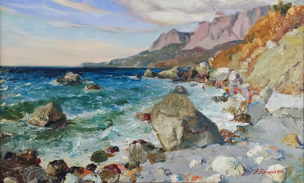  художник  Третьяков Роман, картина На каменном морском берегу 