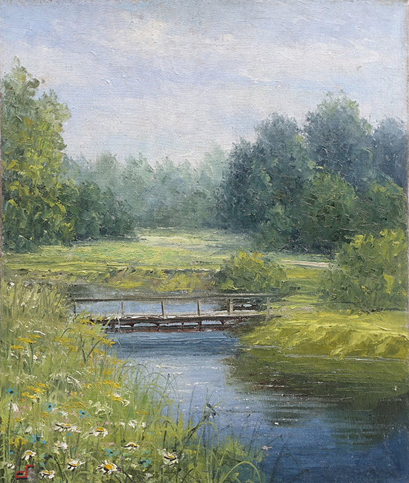  художник  Синев Евгений, картина Мостик через ручей
